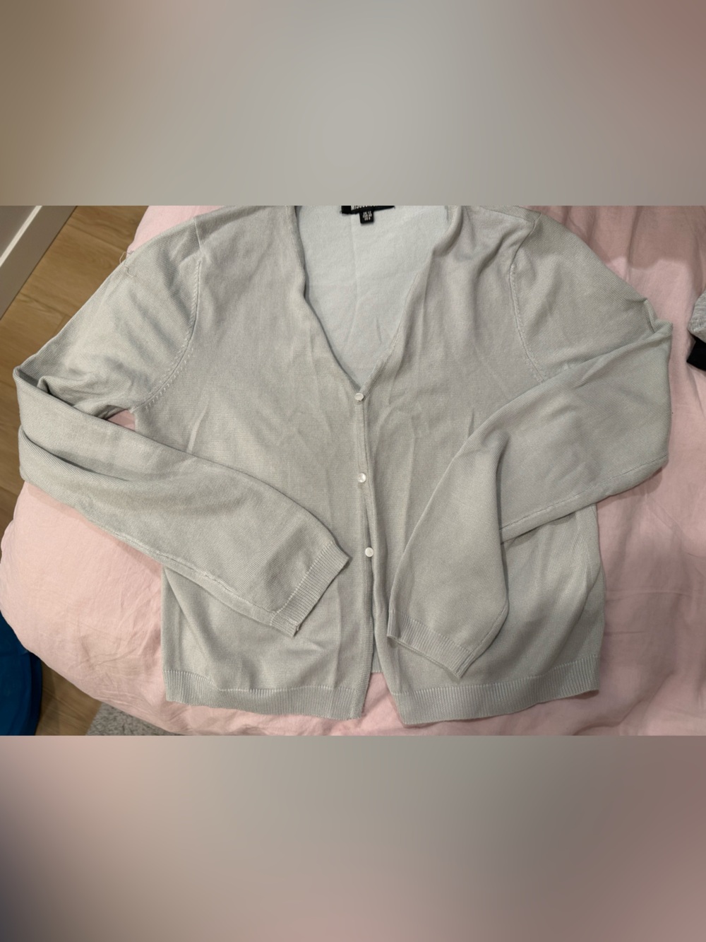 Light Green-Gray Button-Up Cardigan